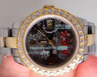 Replica Rolex Datejust Black Flower Dial 2-Tone Case Watch